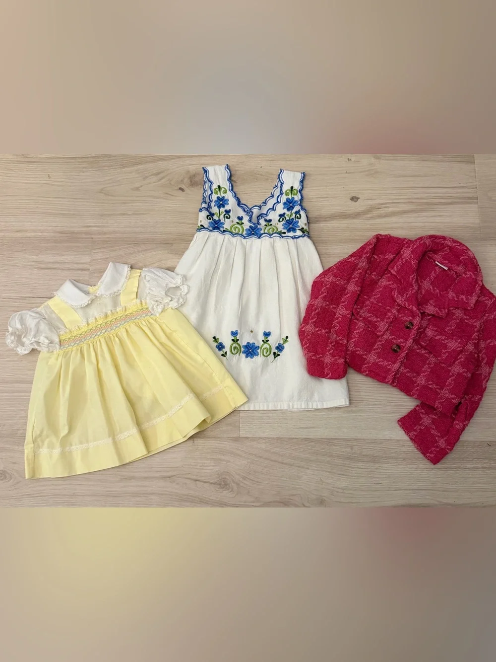 #25-Vintage 🎀 Girls Dress Bundle 3pc Lot Boho Embroidered Dress Tweed Jacket 2T